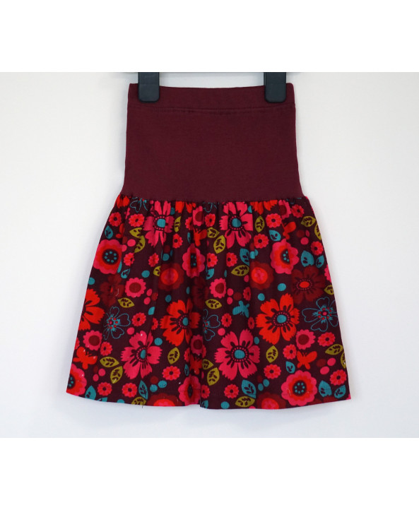 Cotton corduroy floral skirt 2-4 years burgundy, red, pink