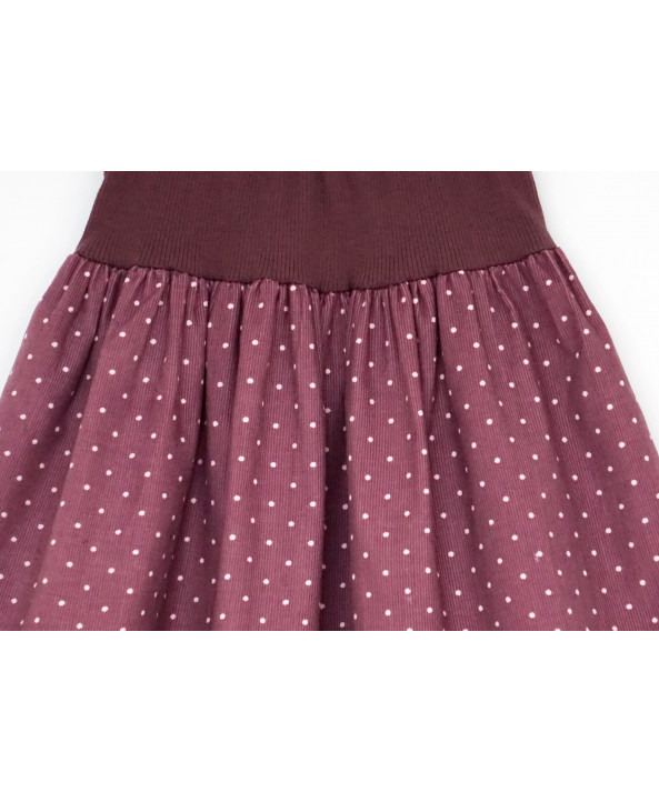 Girls 2-4 years Cord Skirt, Dusky pink polka dot, elastic waist, Handmade in UK