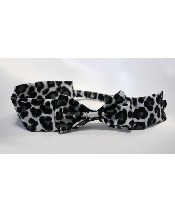 Girls 2-4 years Bow Headband Corduroy Black White Green Leopard Print, Handmade in UK