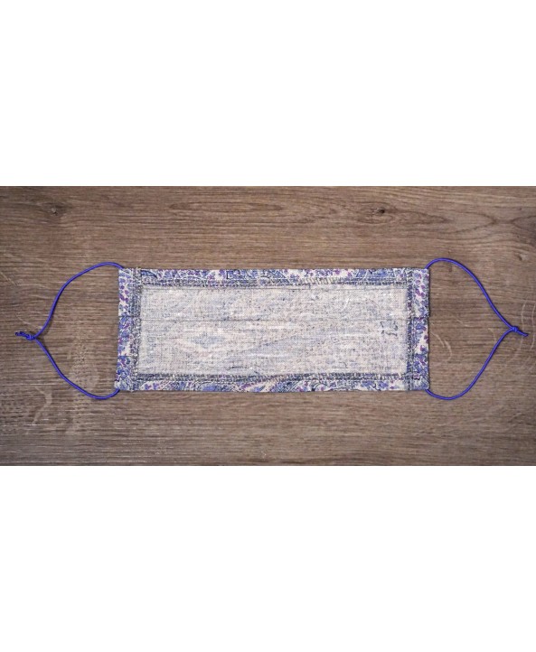 Pure Linen Paisley Design Print Face Mask Single Layer, Grey Blue Purple Handmade in Uk
