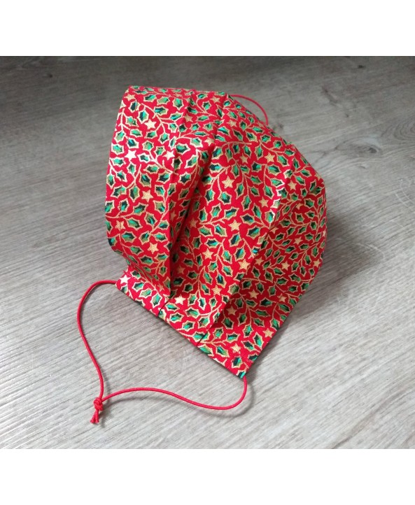 Christmas/Festive Designs Face Mask SINGLE layer Breathable Gold Red Green Hollies print