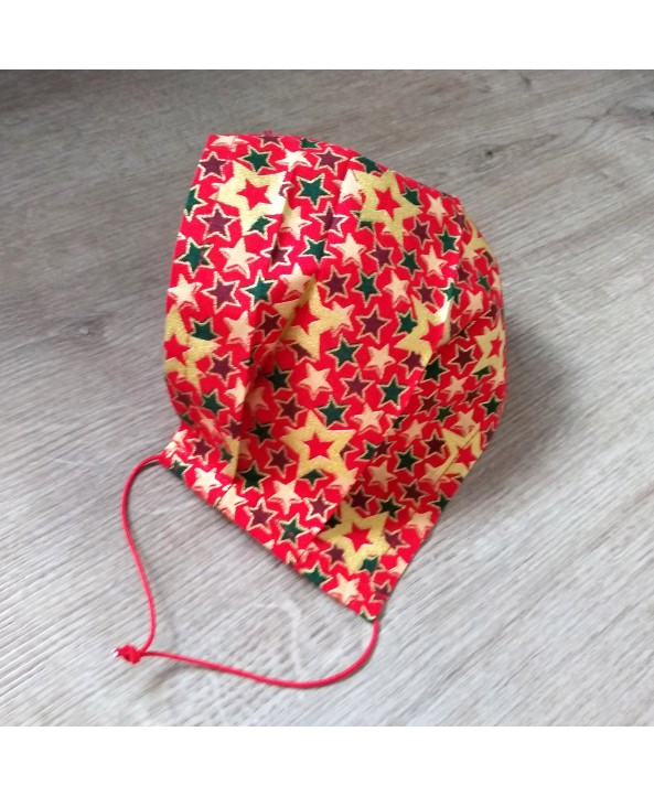 Christmas/Festive Designs Face Mask SINGLE layer Light Breathable Red Gold Stars print