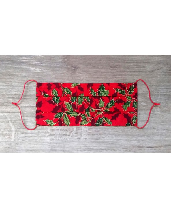 Christmas/Festive Designs Face Mask SINGLE layer Breathable Red Green Hollies print