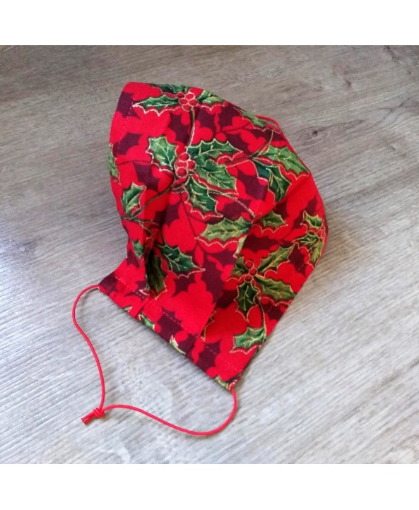 Christmas/Festive Designs Face Mask SINGLE layer Breathable Red Green Hollies print